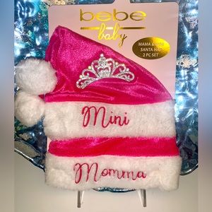 Bebe Christmas Pink Velour Santa Hat Mommy & Baby